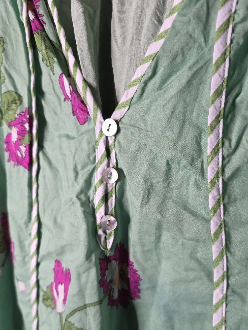 Entro Green Floral Peasant Dress with Puff Sleeves Size Small